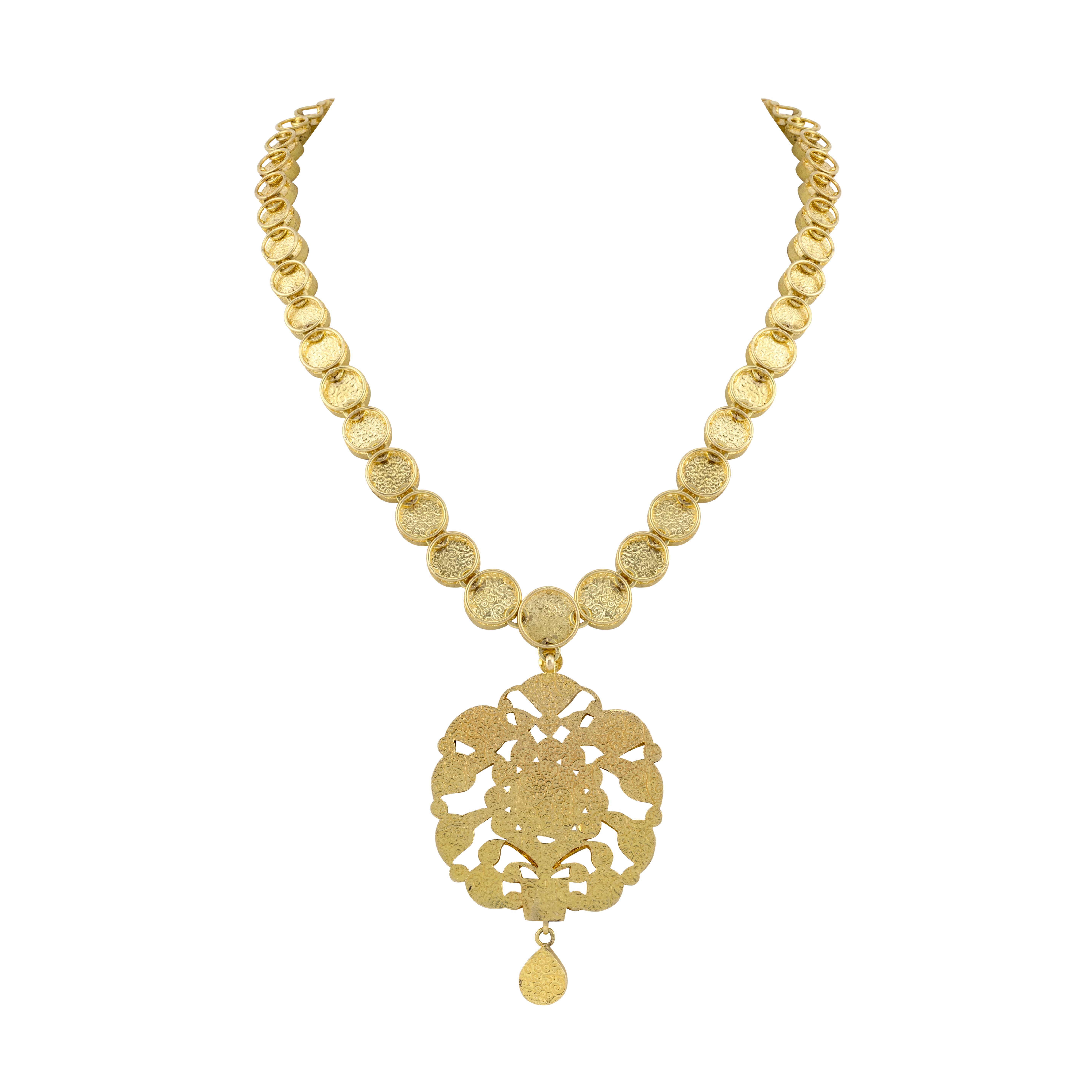 Polki Necklace with Intricate Floral Pendant